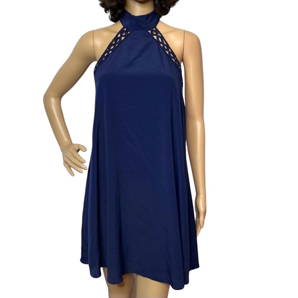 Lulus Halter Mini Dress Navy Open Back Holiday Party Cocktail - Picture 1 of 9